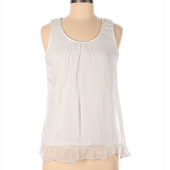 TENDENZE White with Tan Polka Dots Silk Sleeveless Silk Top Size L - Picture 1 of 3
